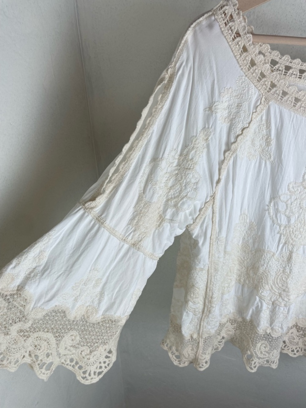 Democracy Cream and White Crochet-Trim Peasant Blouse - Picture 8 of 16